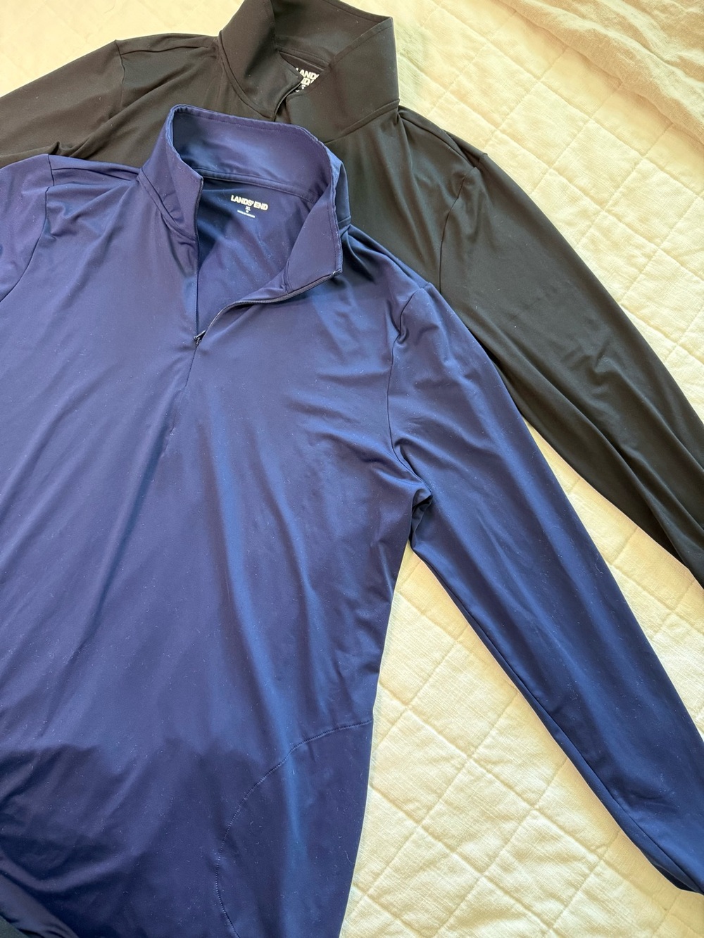 Lands' End Navy and Black Set Quarter-Zip Performance Shirt